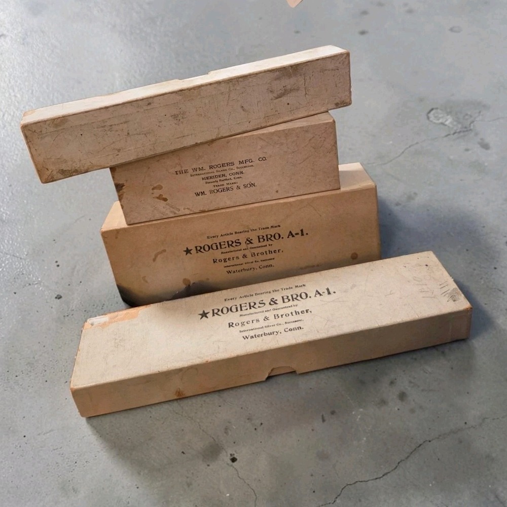 4 Flatware Boxes From Rogers & Bro  3 Individual Cloth Interior, 1 For Spoons